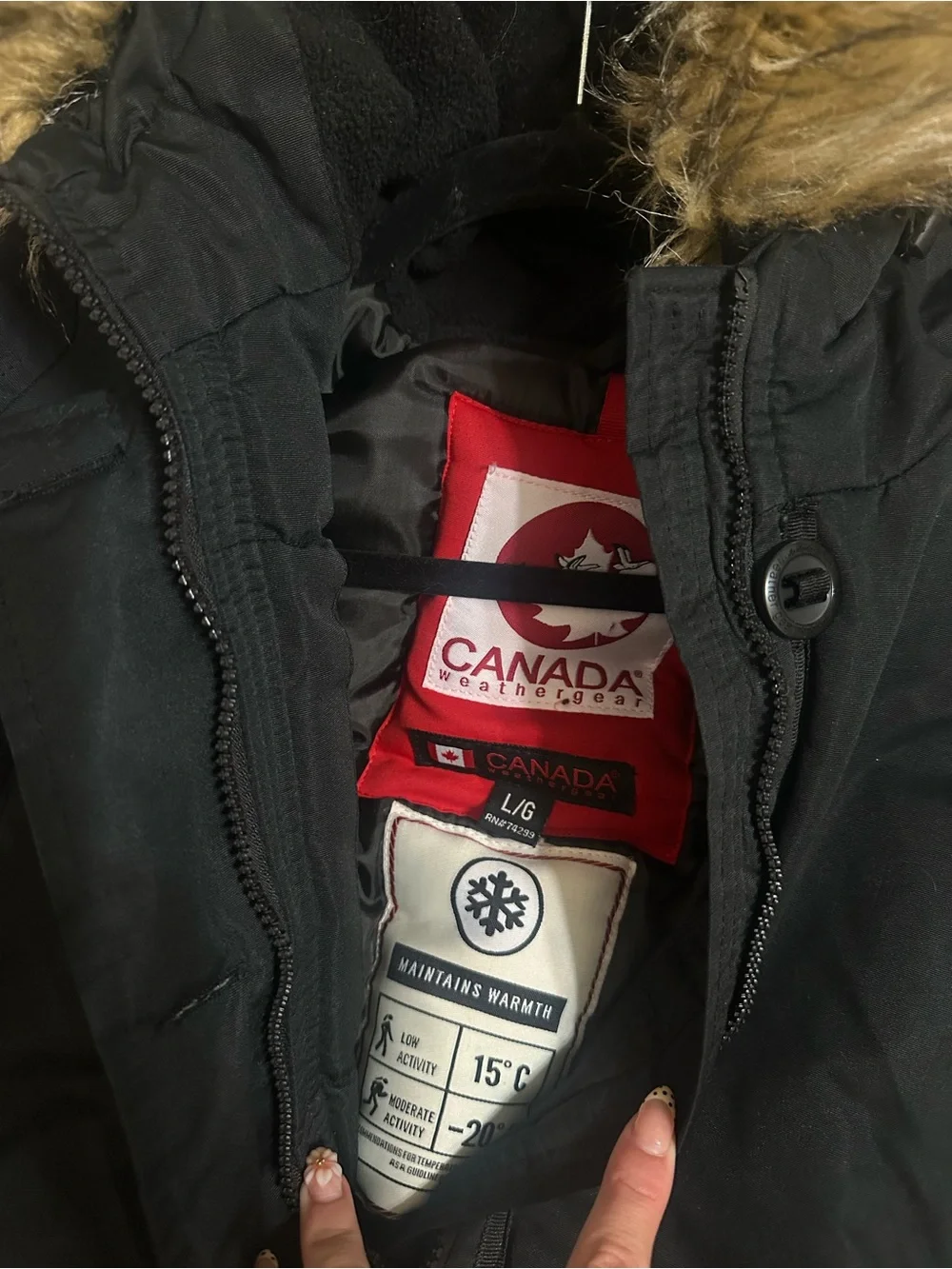 Canada Weather Gear Black Parka Jacket with Faux Fur Trim
